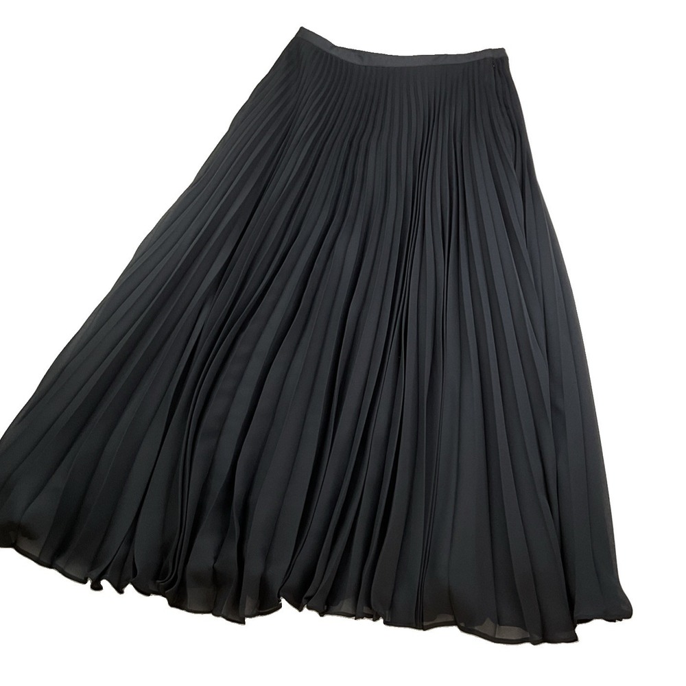 Ralph Lauren Pleated Skirt Women Sz 10 Solid Black 90s Tartan Logo Vintage